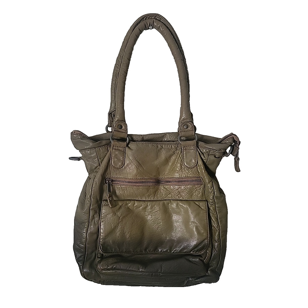 DENMARK DEPECHE ARMY GREEN DISTRESSED LEATHER LRG CROSSBODY SATCHEL SHOULDER BAG